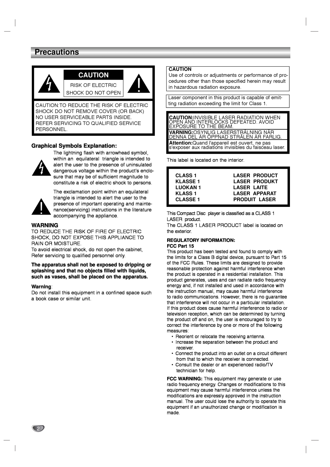 Zenith LMG340 warranty Precautions, Graphical Symbols Explanation 