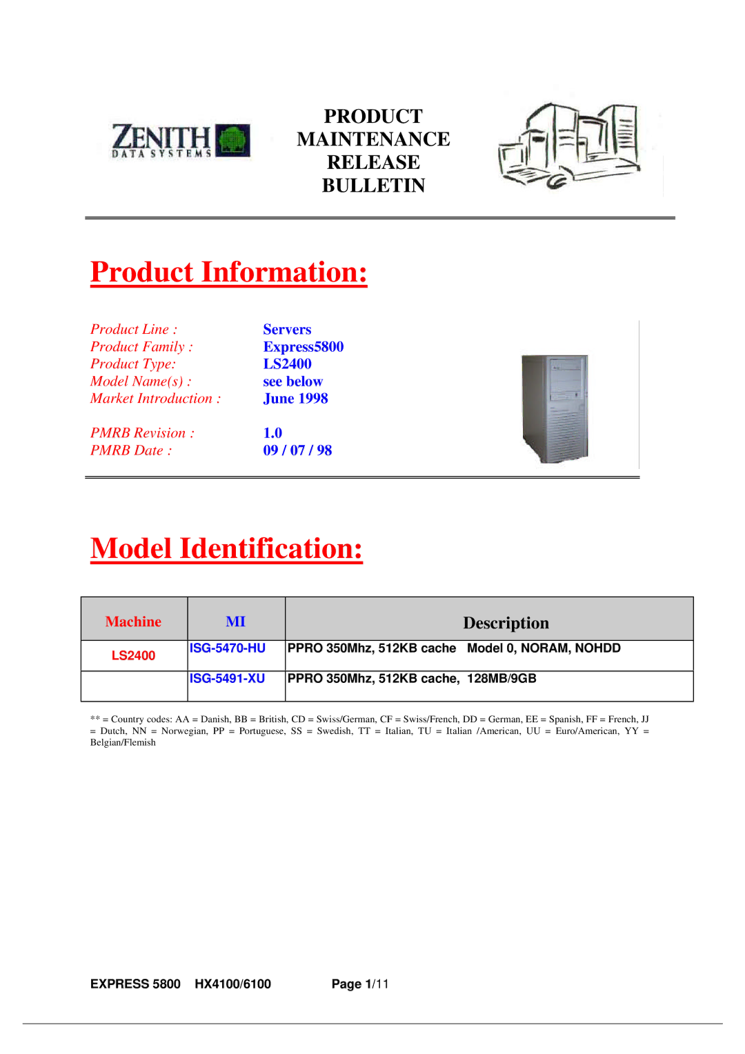 Zenith LS2400 manual Product Information, Model Identification 