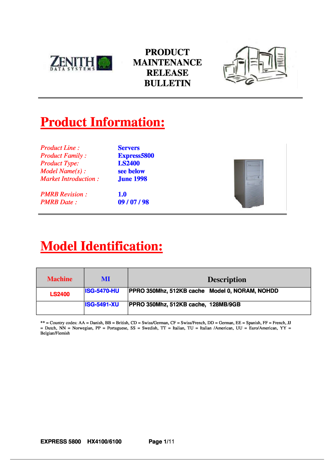 Zenith LS2400 manual Product Information, Model Identification, Product Maintenance Release Bulletin, Description, Servers 