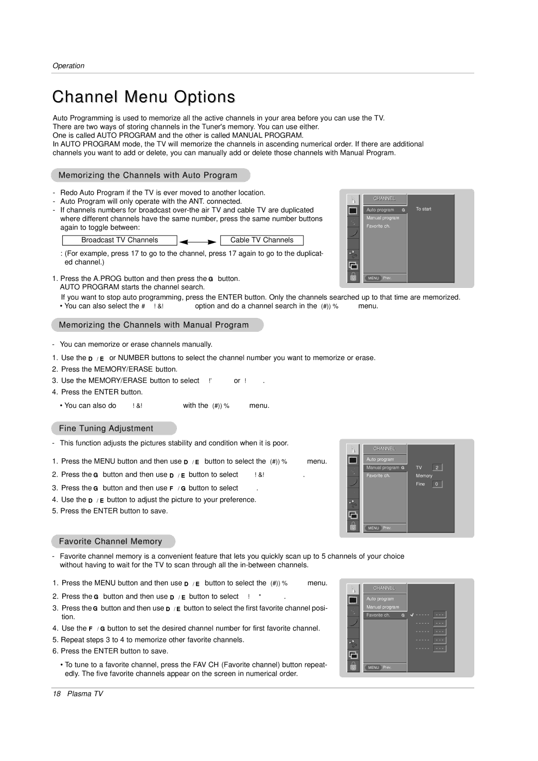 Zenith P42W34 Channel Menu Options, Memorizing the Channels with Auto Program, Memorizing the Channels with Manual Program 