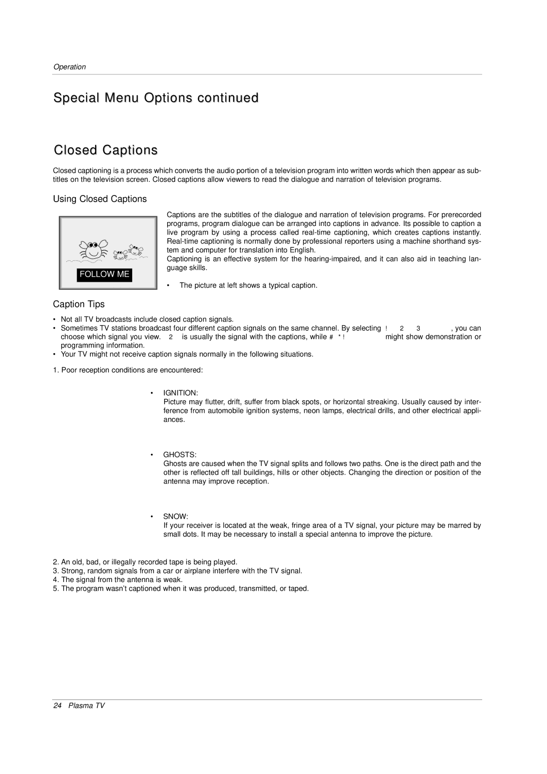 Zenith P42W34H manual Special Menu Options Closed Captions, Using Closed Captions 