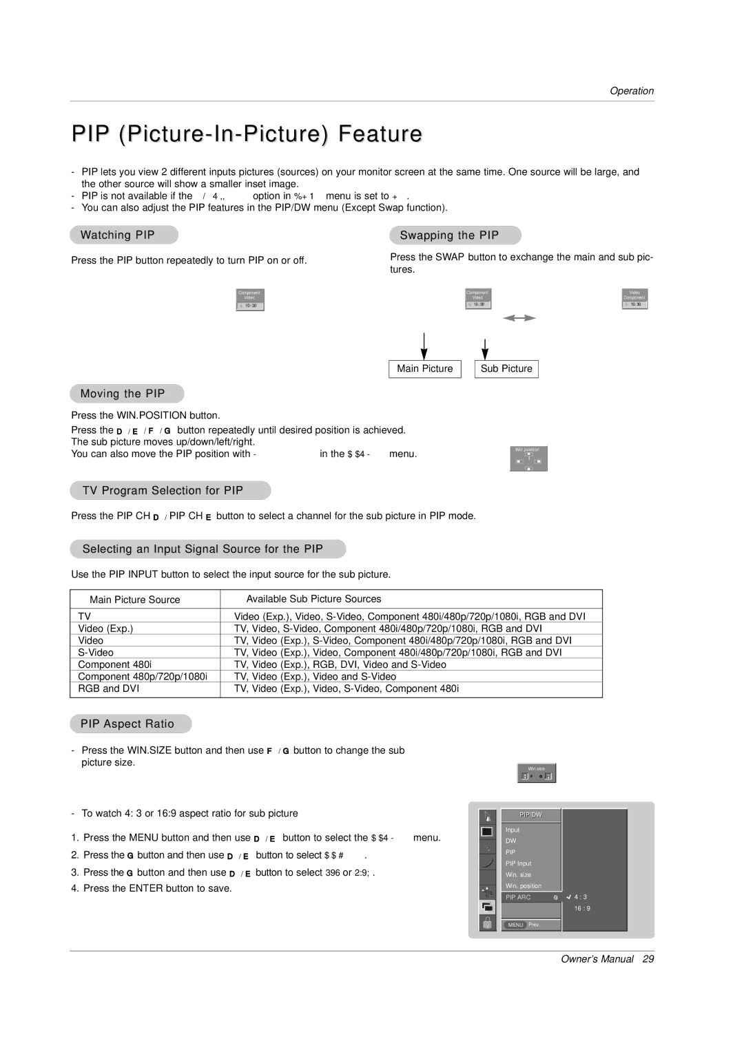 Zenith P42W34H manual PIP Picture-In-Picture Feature 