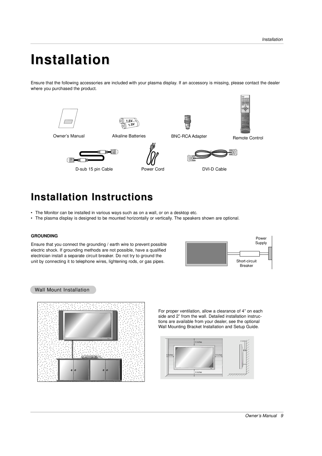 Zenith P60W38H manual Installation Instructions 