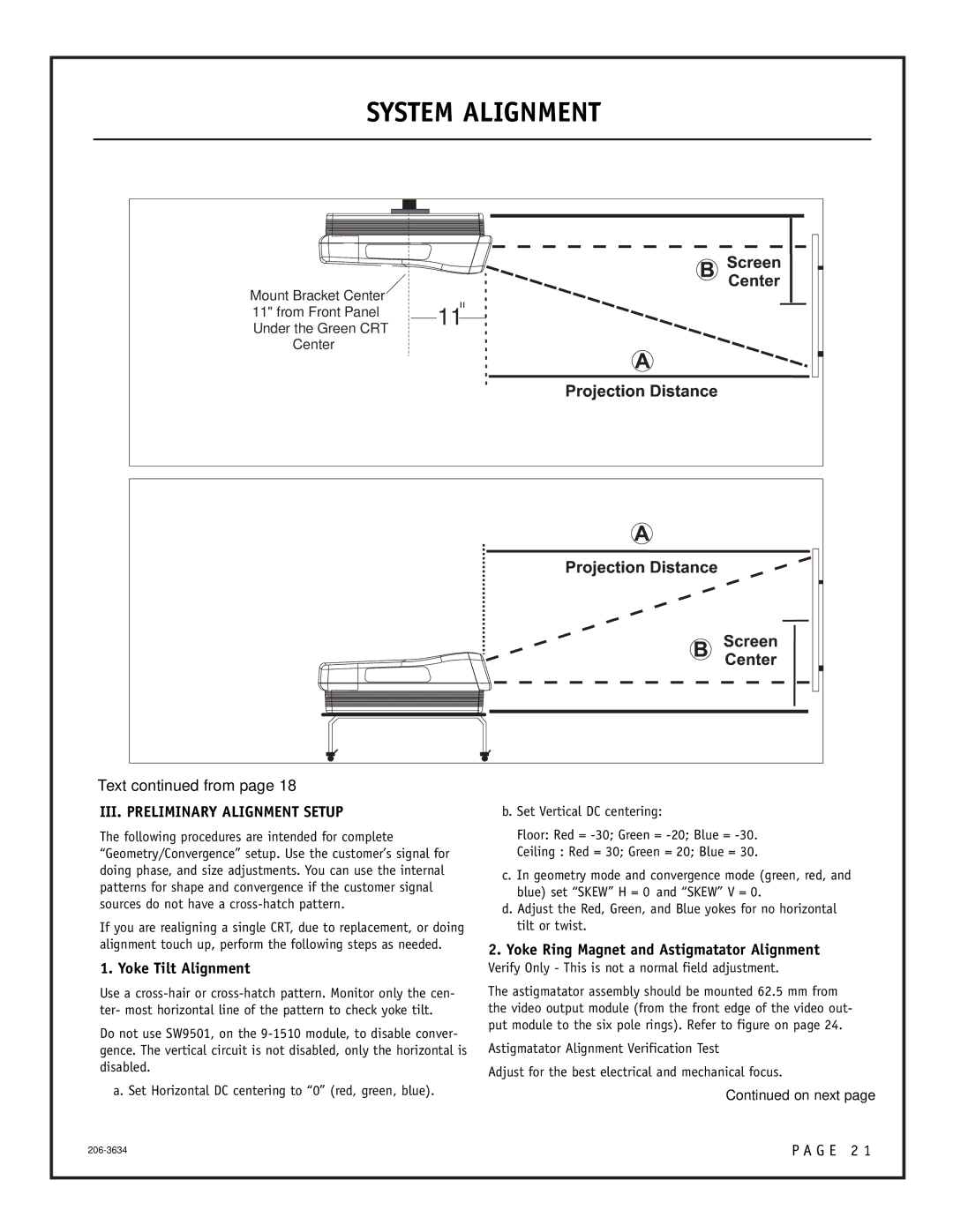 Zenith PRO895X setup guide System Alignment, Yoke Tilt Alignment, Yoke Ring Magnet and Astigmatator Alignment 