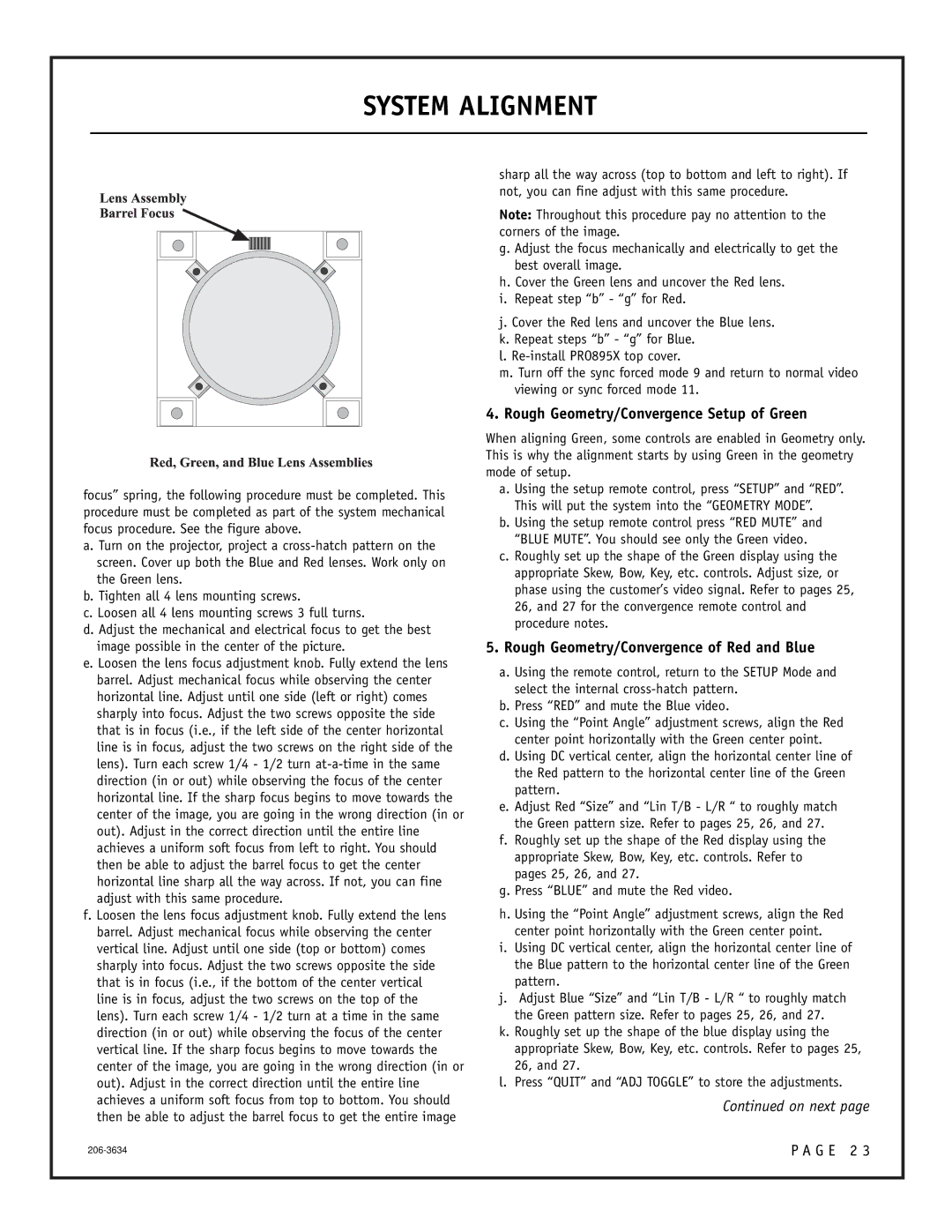 Zenith PRO895X setup guide Rough Geometry/Convergence Setup of Green, Rough Geometry/Convergence of Red and Blue 