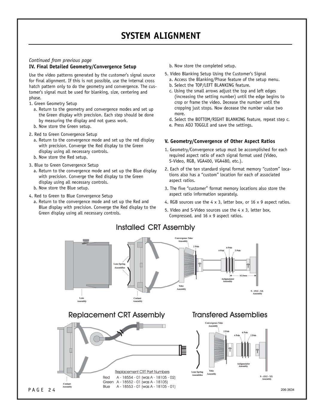 Zenith PRO895X setup guide IV. Final Detailed Geometry/Convergence Setup, Geometry/Convergence of Other Aspect Ratios 