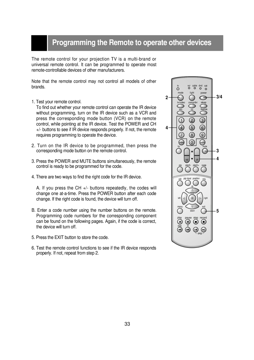 Zenith R40W46 Programming the Remote to operate other devices, There are two ways to find the right code for the IR device 