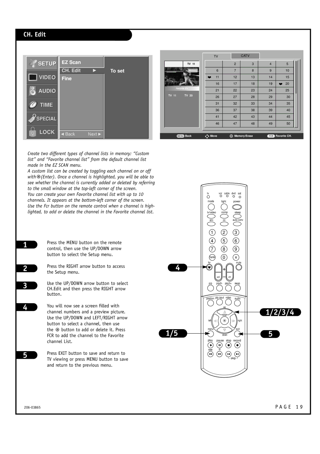 Zenith R56W36, R49W36 warranty CH. Edit, EZ Scan, To set 