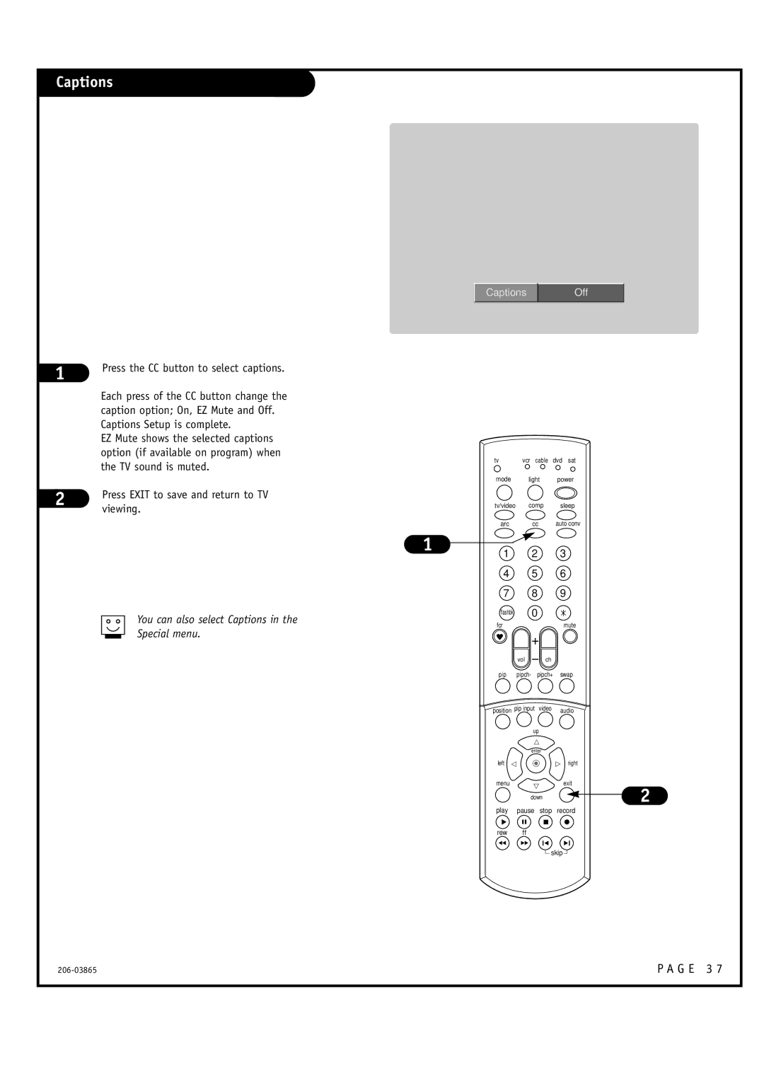 Zenith R56W36, R49W36 warranty Captions, Viewing 