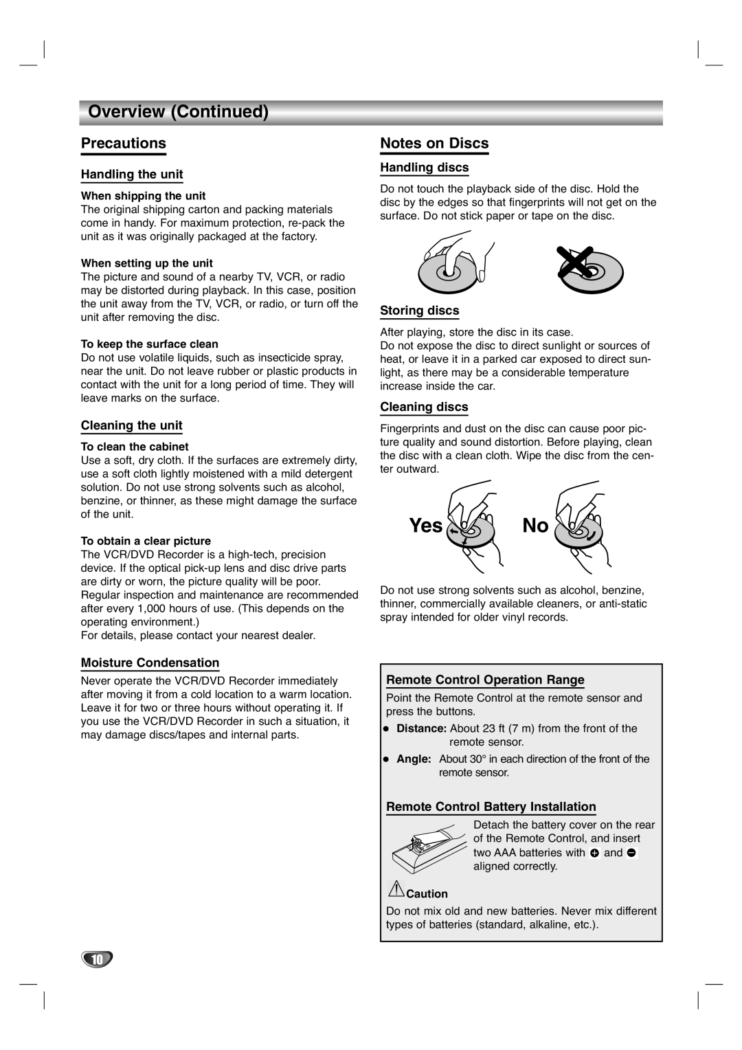 Zenith XBR411 warranty Precautions 