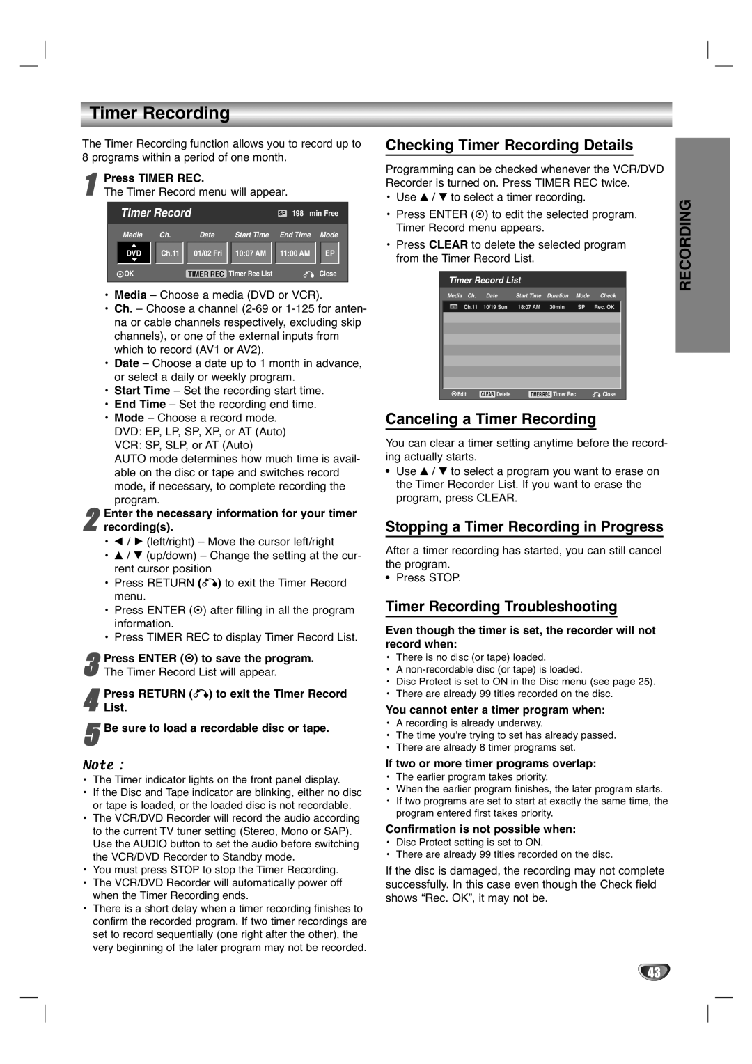 Zenith XBR411 Checking Timer Recording Details, Canceling a Timer Recording, Stopping a Timer Recording in Progress 