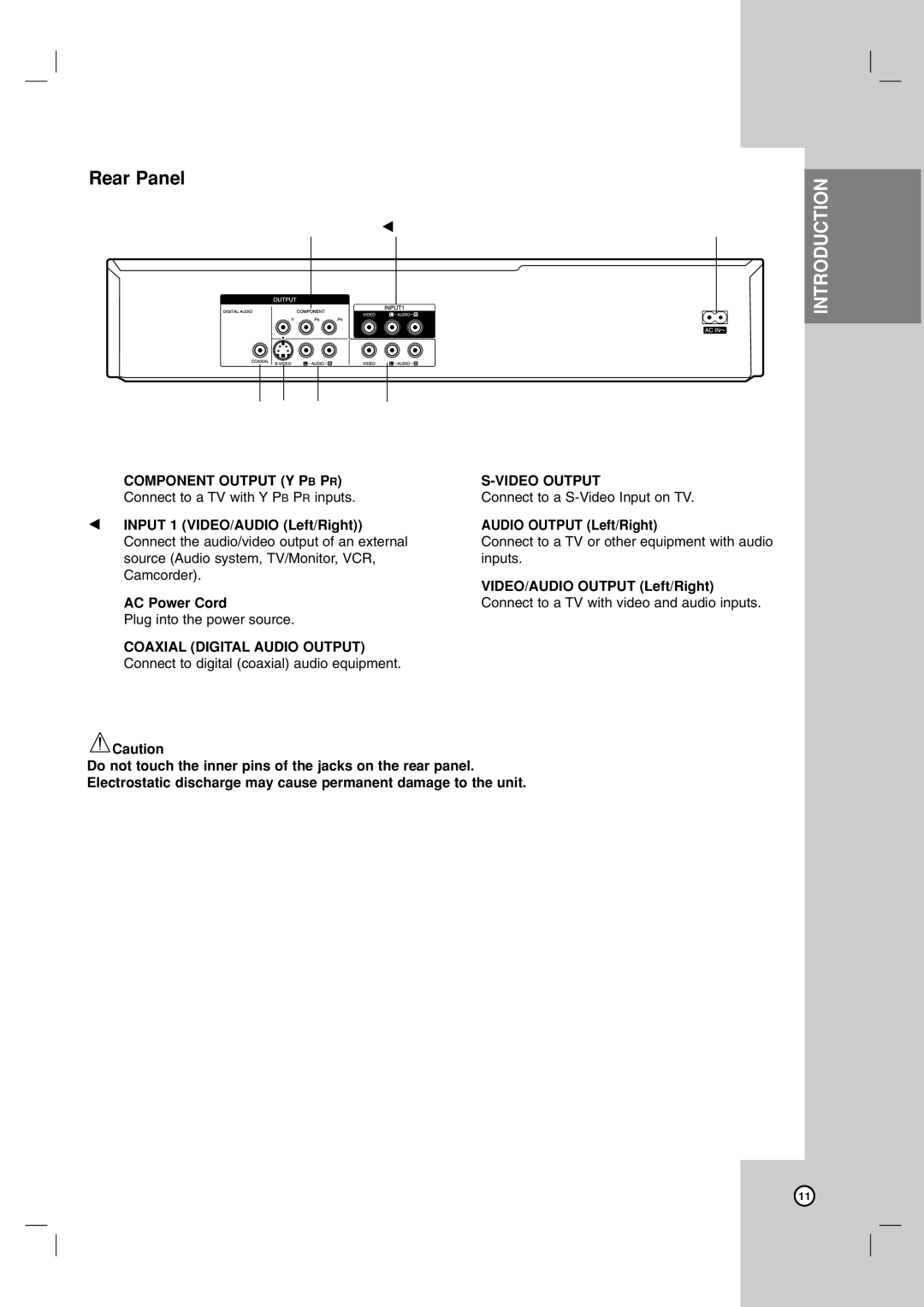 Zenith XBR716 warranty Rear Panel, Component Output Y P B P R Video Output, Audio Output Left/Right 