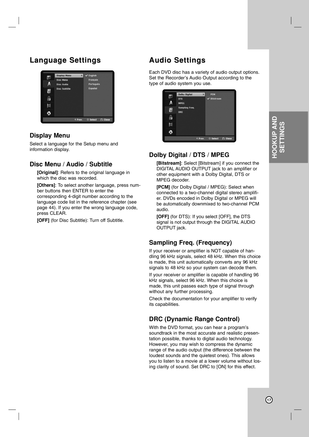 Zenith XBR716 warranty Language Settings, Audio Settings 