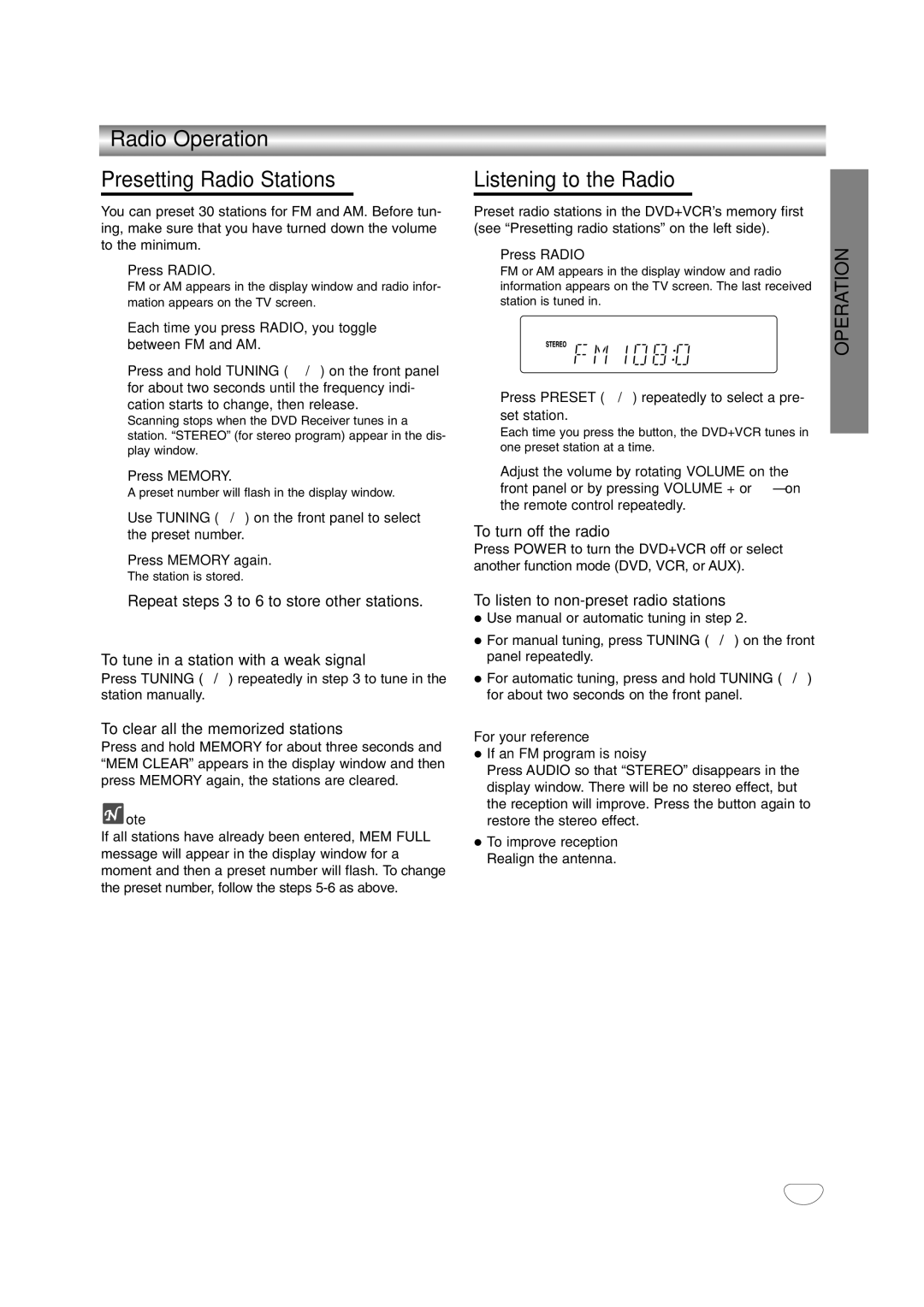 Zenith XBS245 Radio Operation Presetting Radio Stations, Listening to the Radio, To clear all the memorized stations 