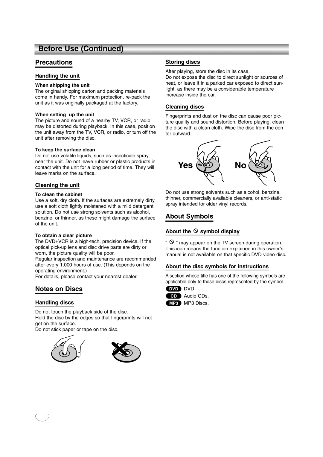 Zenith XBS245 warranty Precautions, About Symbols 