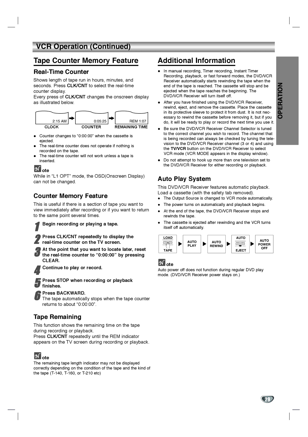 Zenith XBS344 warranty VCR Operation Tape Counter Memory Feature, Additional Information 