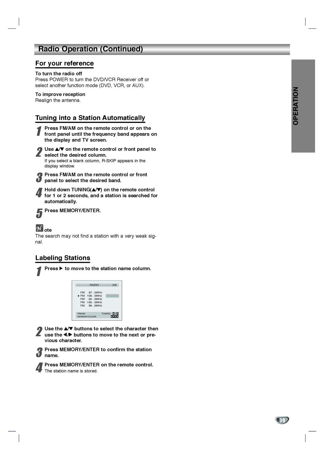 Zenith XBS344 warranty Press 2 to move to the station name column 