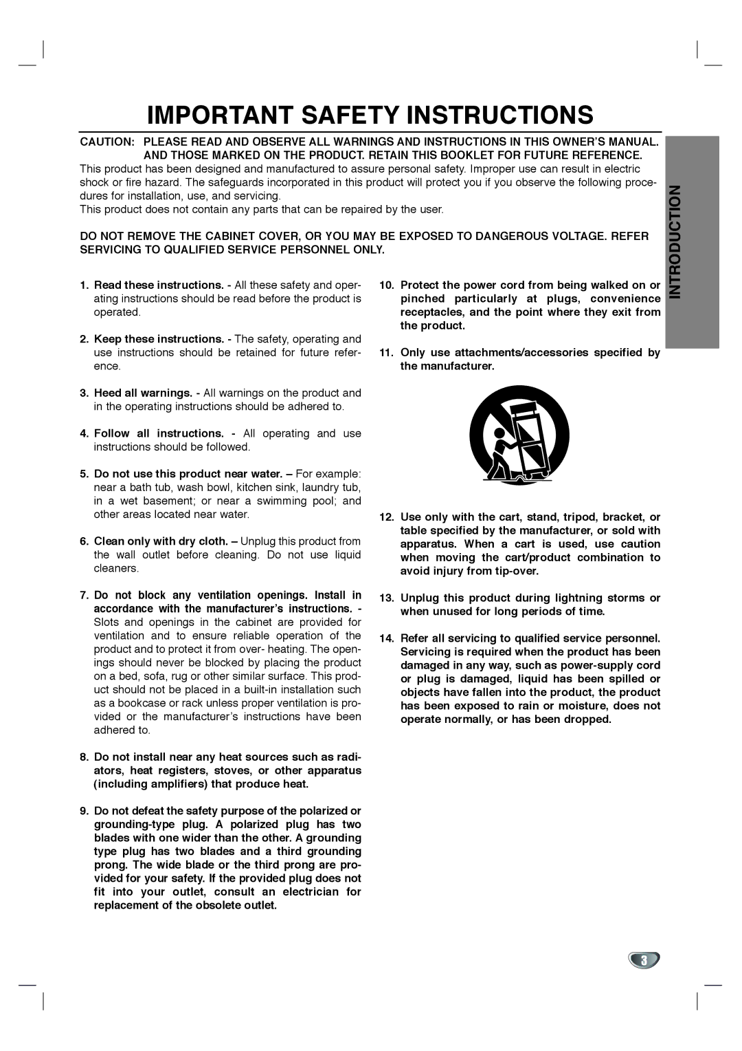 Zenith XBV 442 warranty Important Safety Instructions 