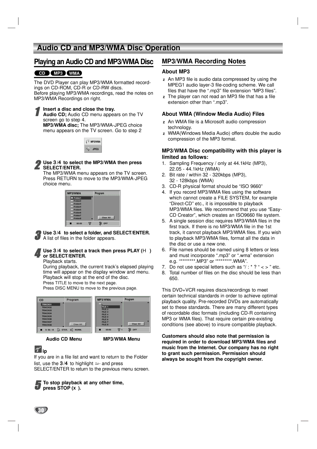 Zenith XBV323 warranty About MP3, About WMA Window Media Audio Files 