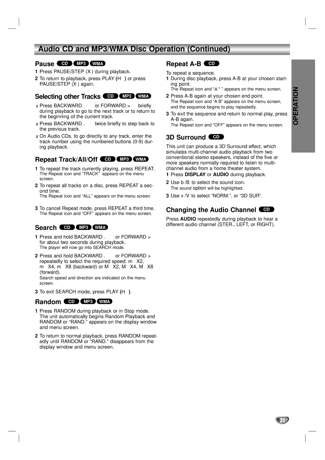 Zenith XBV323 warranty Audio CD and MP3/WMA Disc Operation 