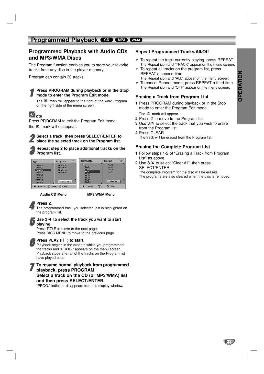 Zenith XBV323 warranty Programmed Playback CD MP3 WMA, Programmed Playback with Audio CDs and MP3/WMA Discs 