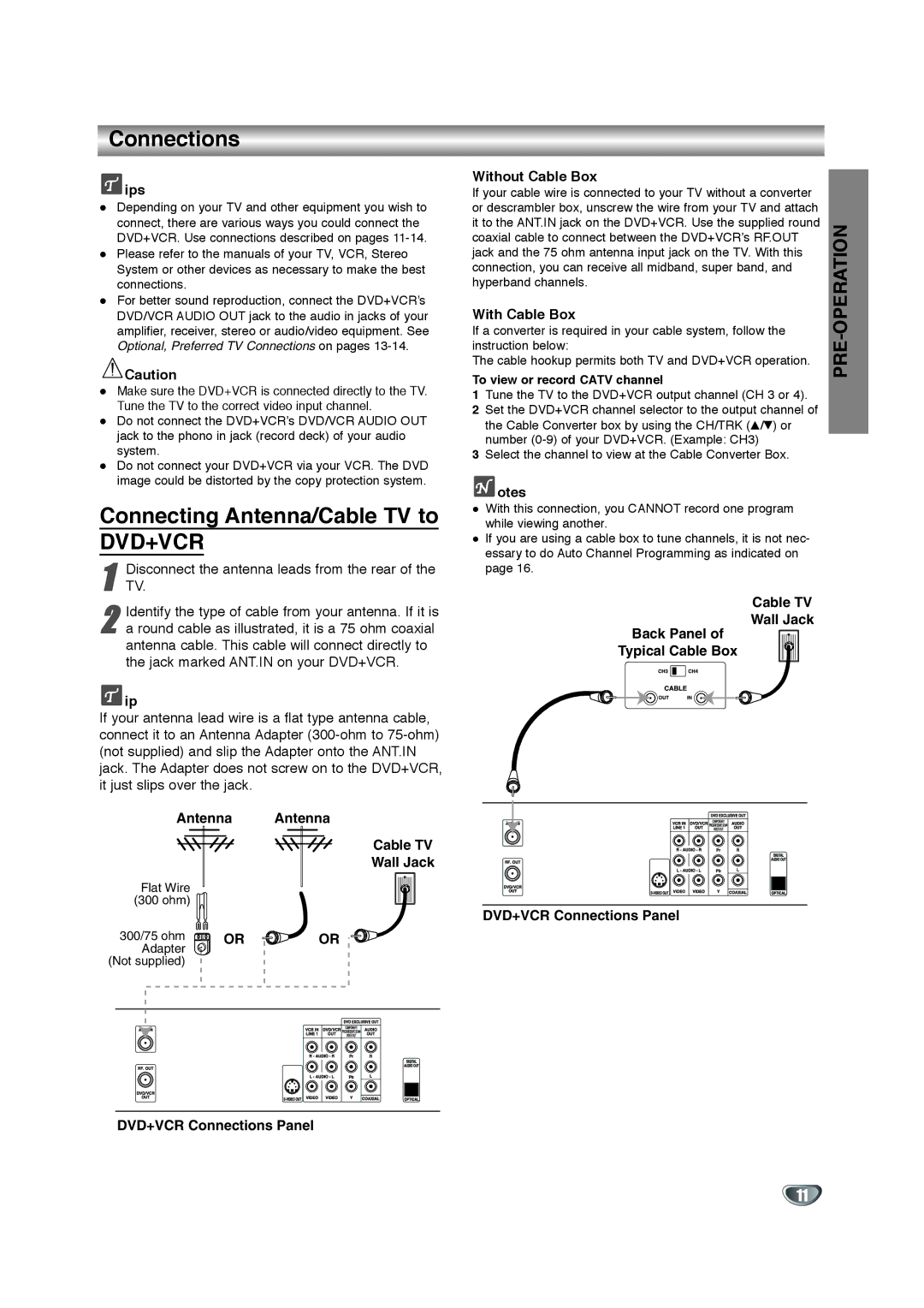 Zenith XBV342 warranty Connections, Connecting Antenna/Cable TV to 