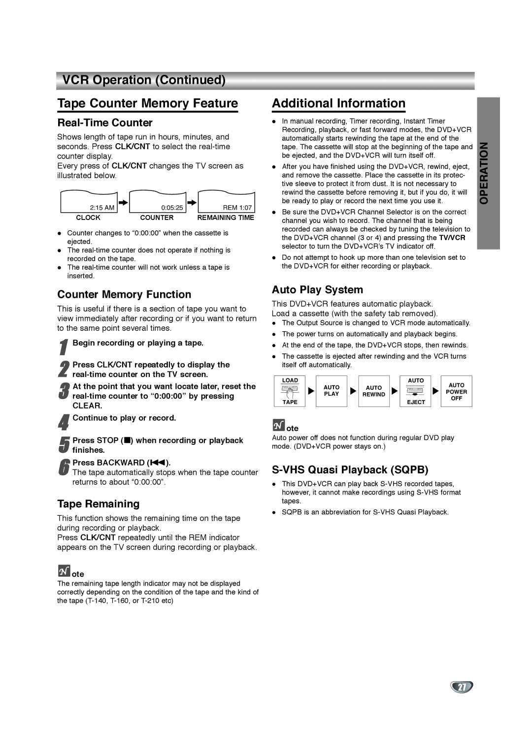 Zenith XBV342 warranty VCR Operation Tape Counter Memory Feature, Additional Information 