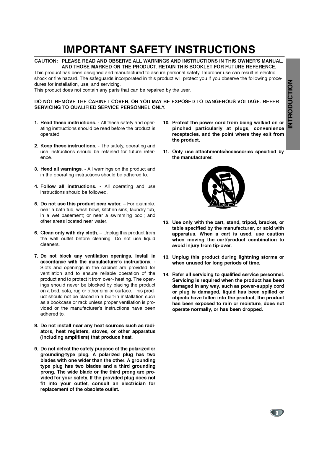 Zenith XBV342 warranty Important Safety Instructions 