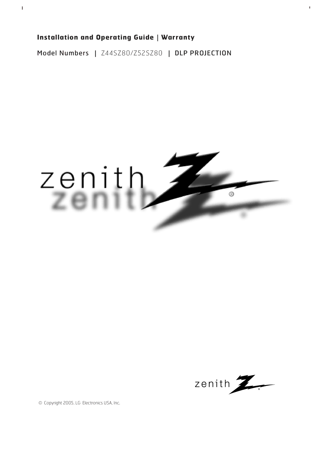 Zenith Z44SZ80, Z52SZ80 warranty Installation and Operating Guide Warranty 