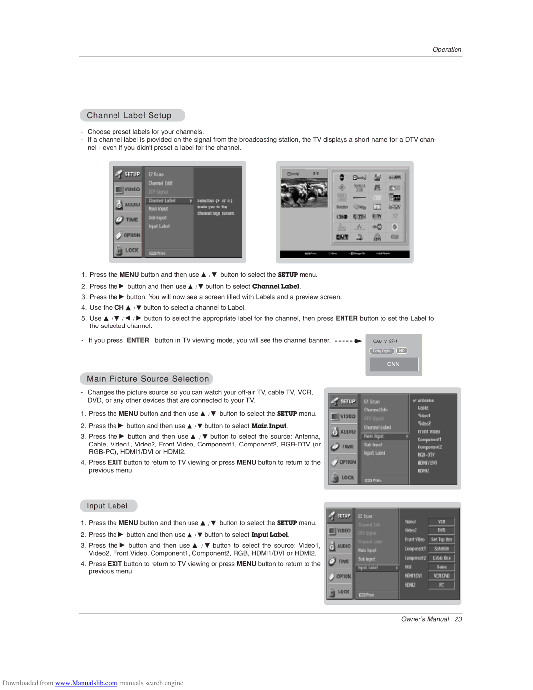 Zenith Z52SZ80 warranty Channel Label Setup, Main Picture Source Selection 