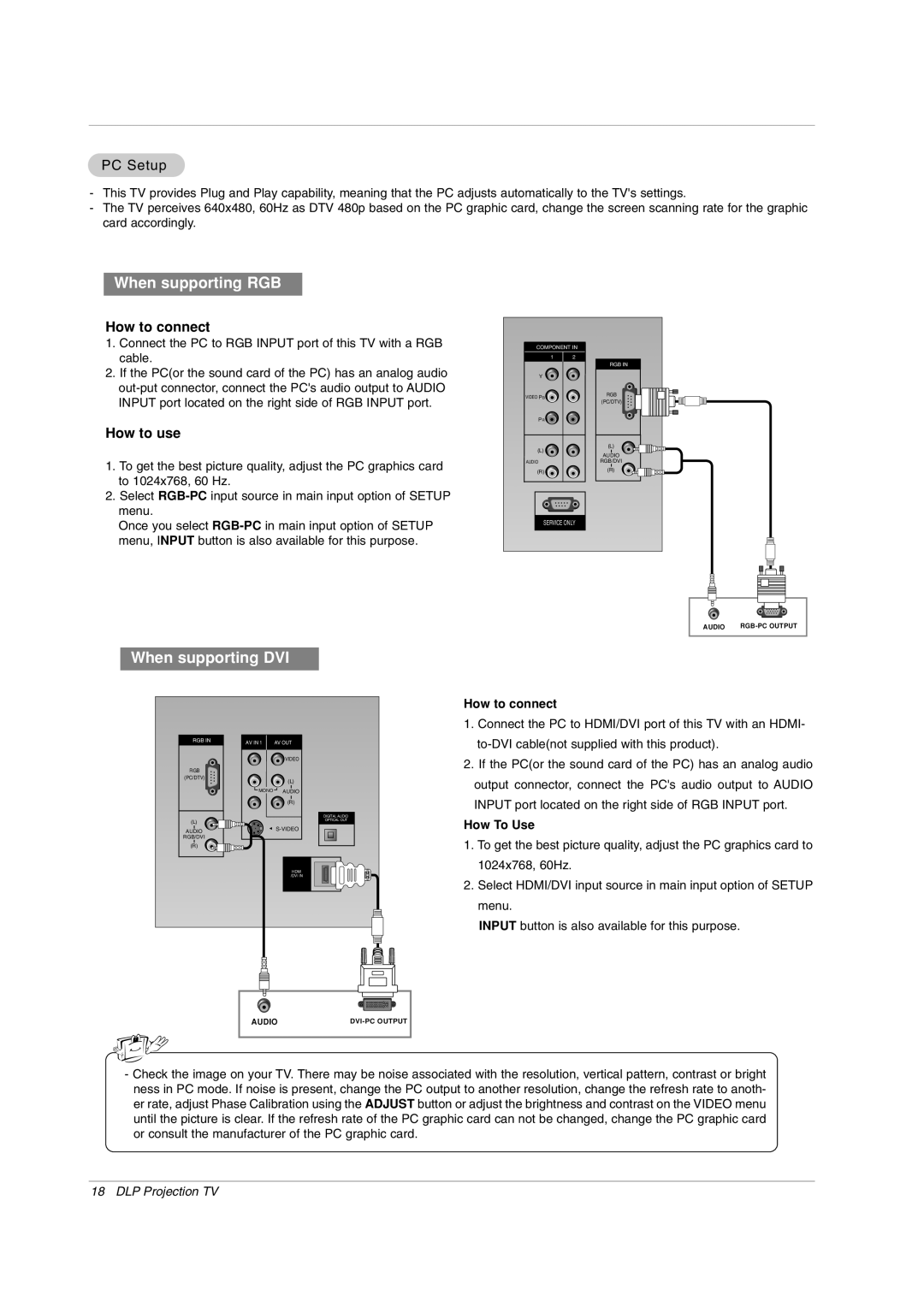 Zenith Z56DC1D, Z52DC2D, Z62DC1D warranty When supporting RGB, PC Setup 