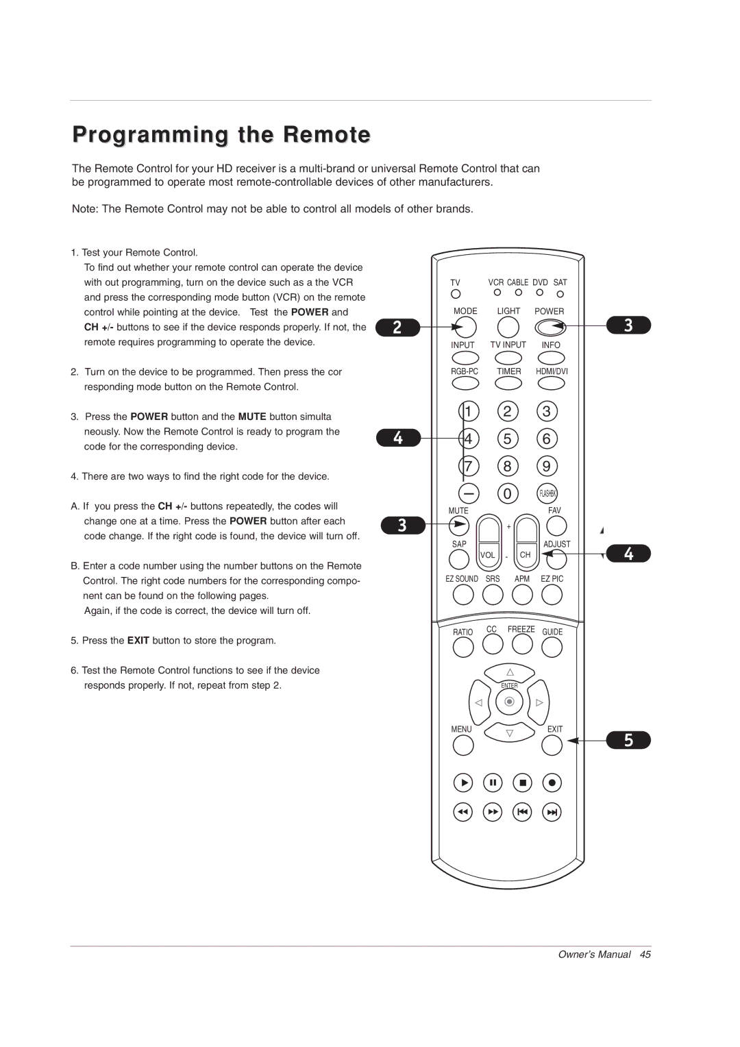 Zenith Z56DC1D, Z52DC2D, Z62DC1D warranty Programming the Remote 