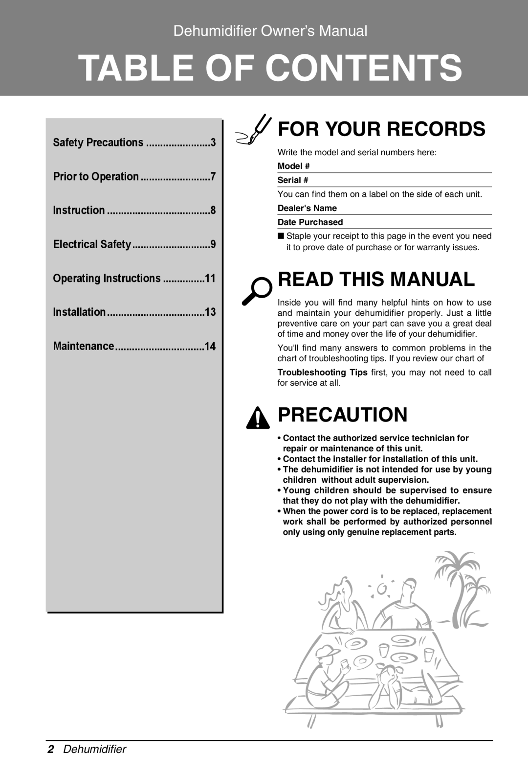 Zenith ZD309 owner manual Table of Contents 