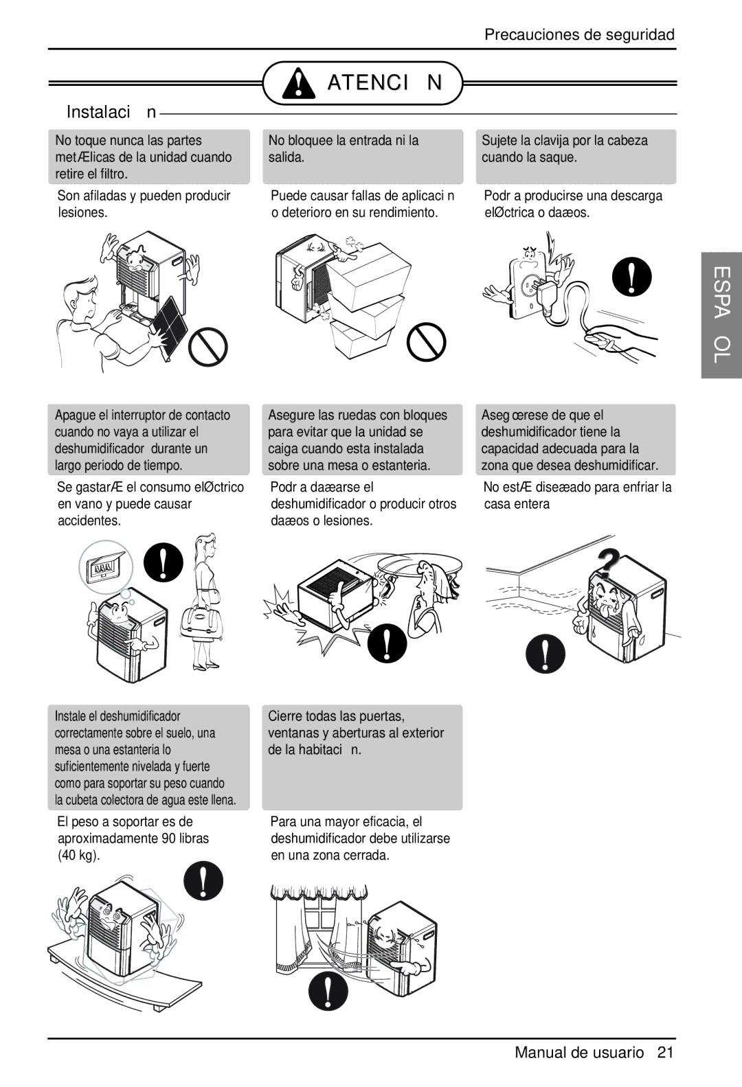 Zenith ZD309 owner manual No bloquee la entrada ni la, Salida 