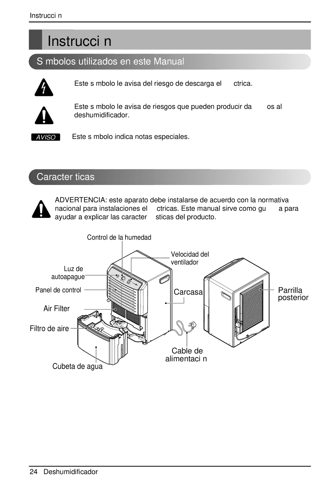 Zenith ZD309 owner manual Instrucción, Símbolos utilizados en este Manual, Caracteríticas 