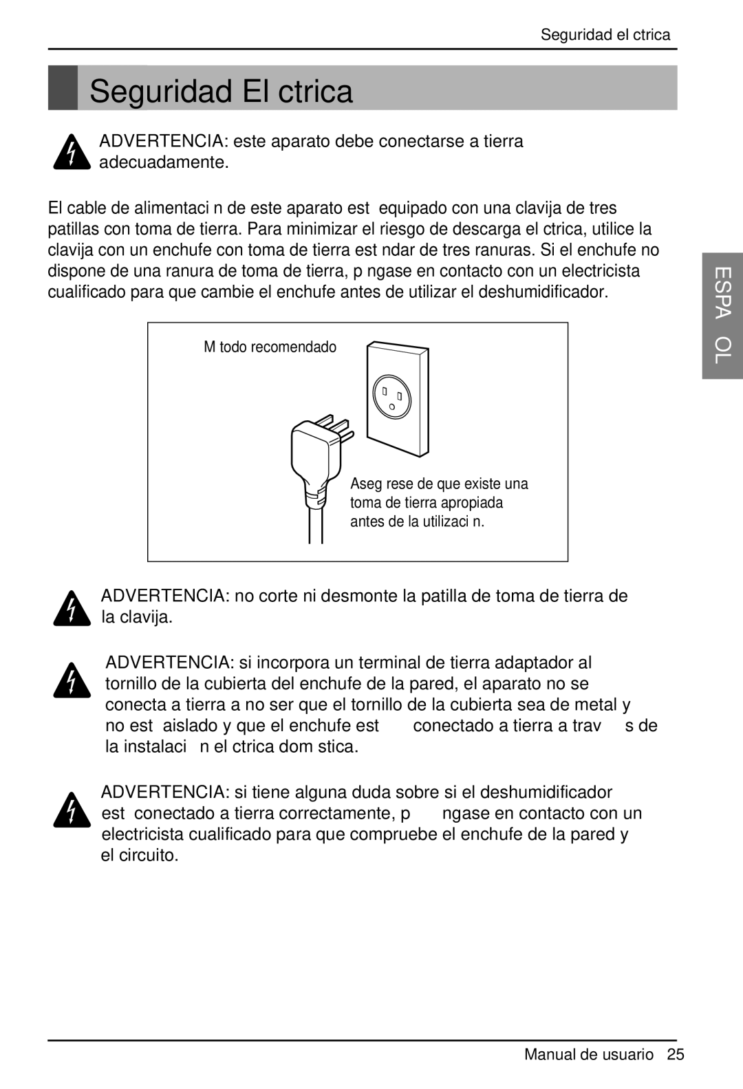 Zenith ZD309 owner manual Seguridad Eléctrica 