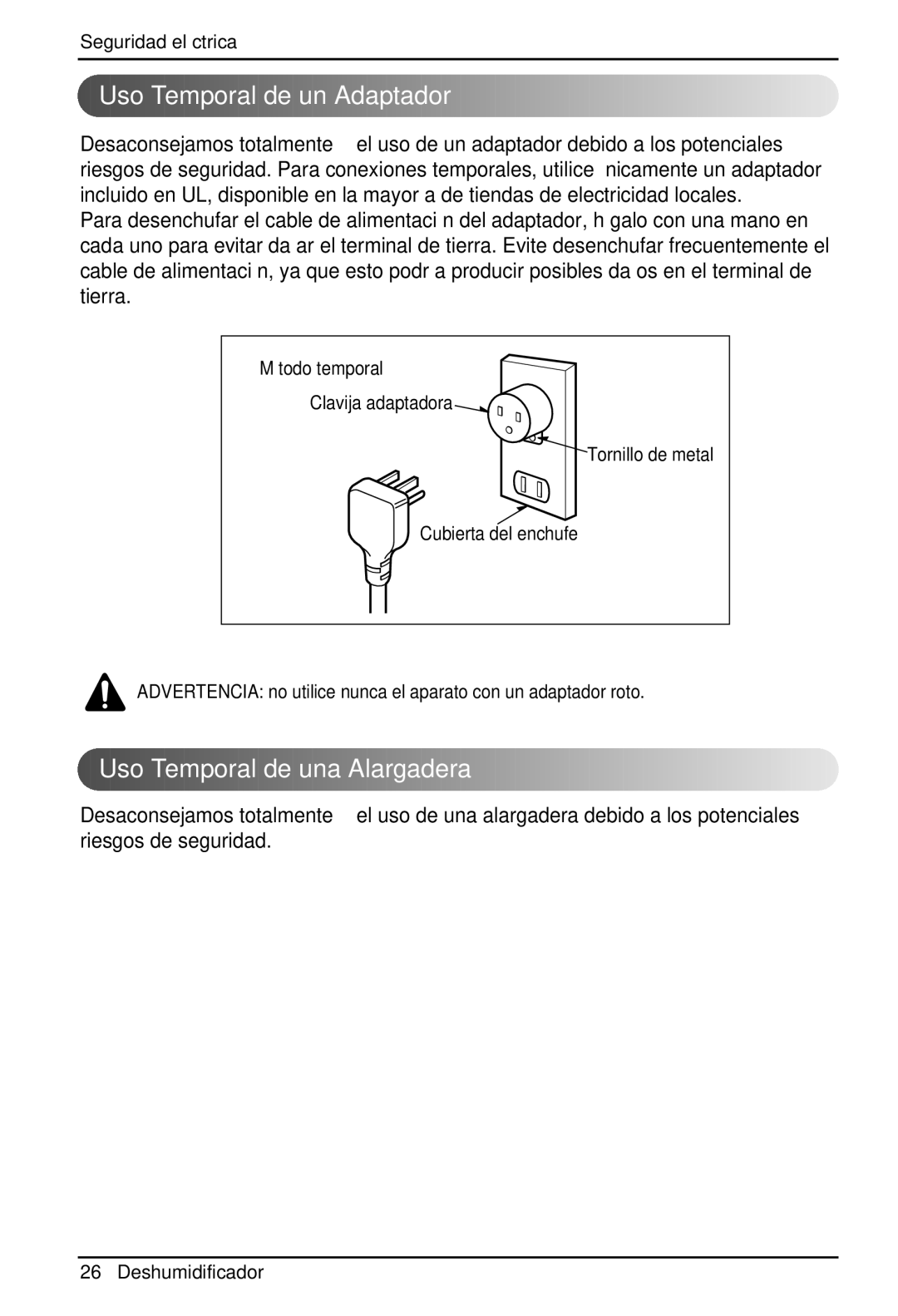 Zenith ZD309 owner manual Uso Temporal de un Adaptador, Uso Temporal de una Alargadera 