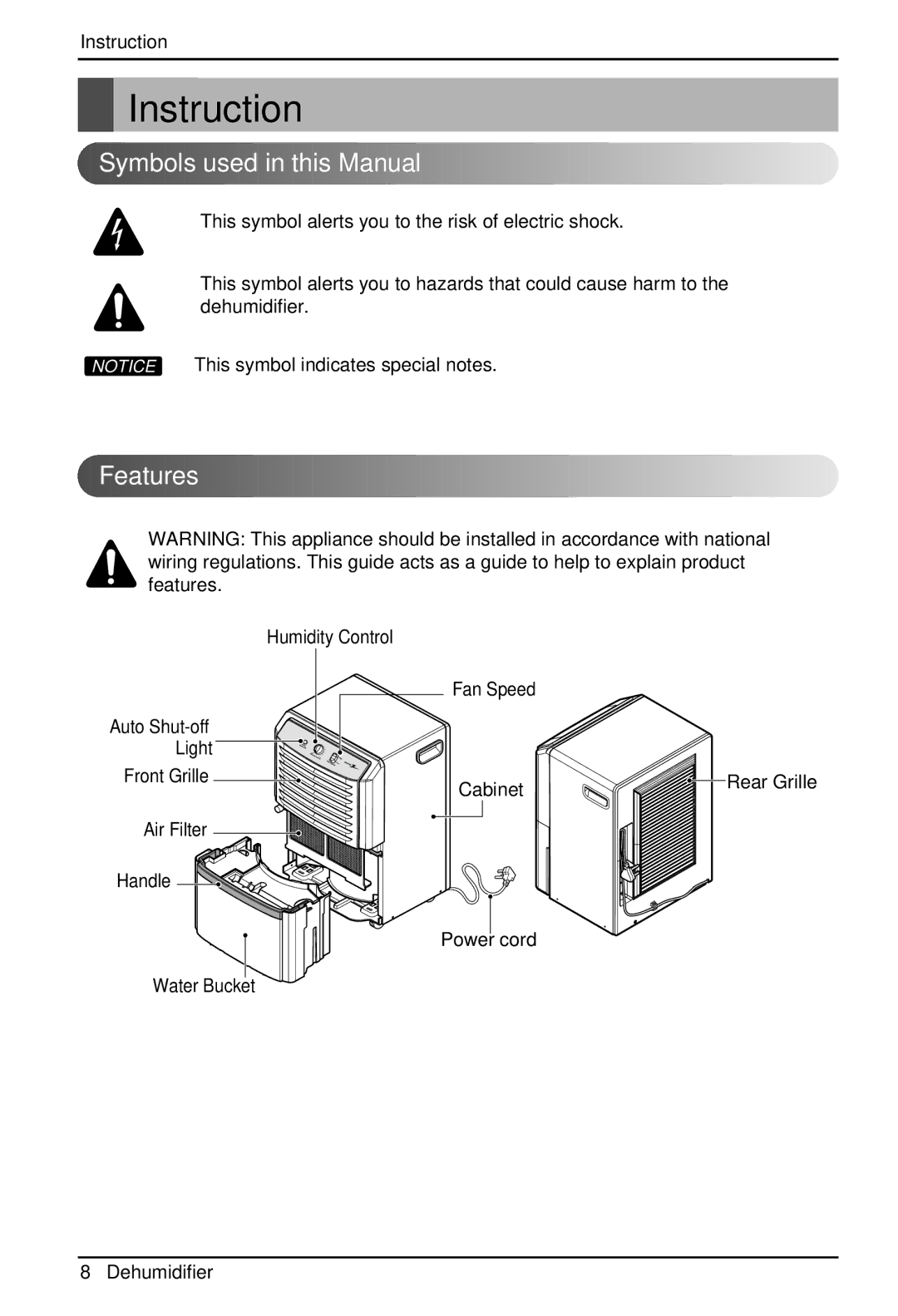 Zenith ZD309 owner manual Instruction, Symbols used in this Manual, Features 