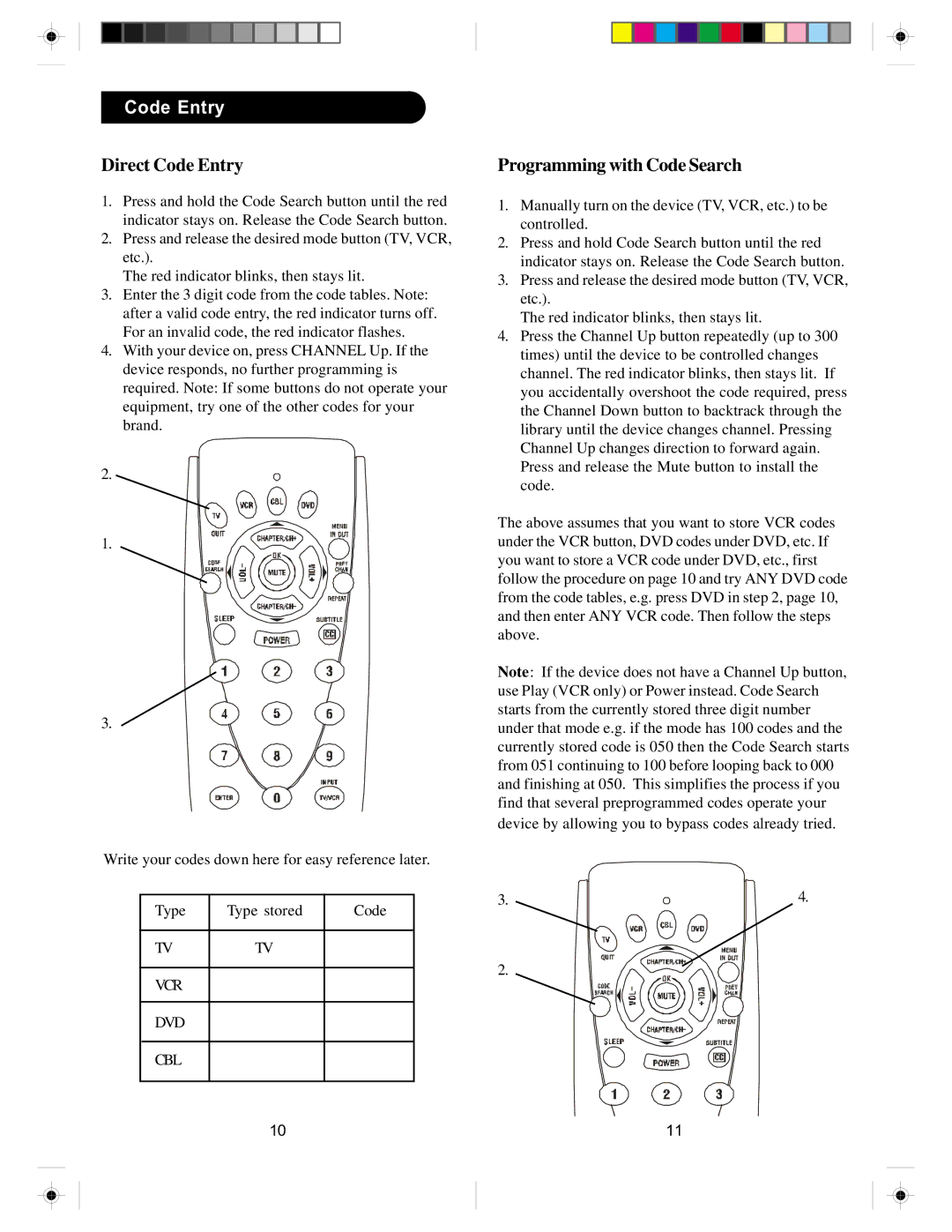 Zenith ZN-411 manual Direct Code Entry, Programming with Code Search 