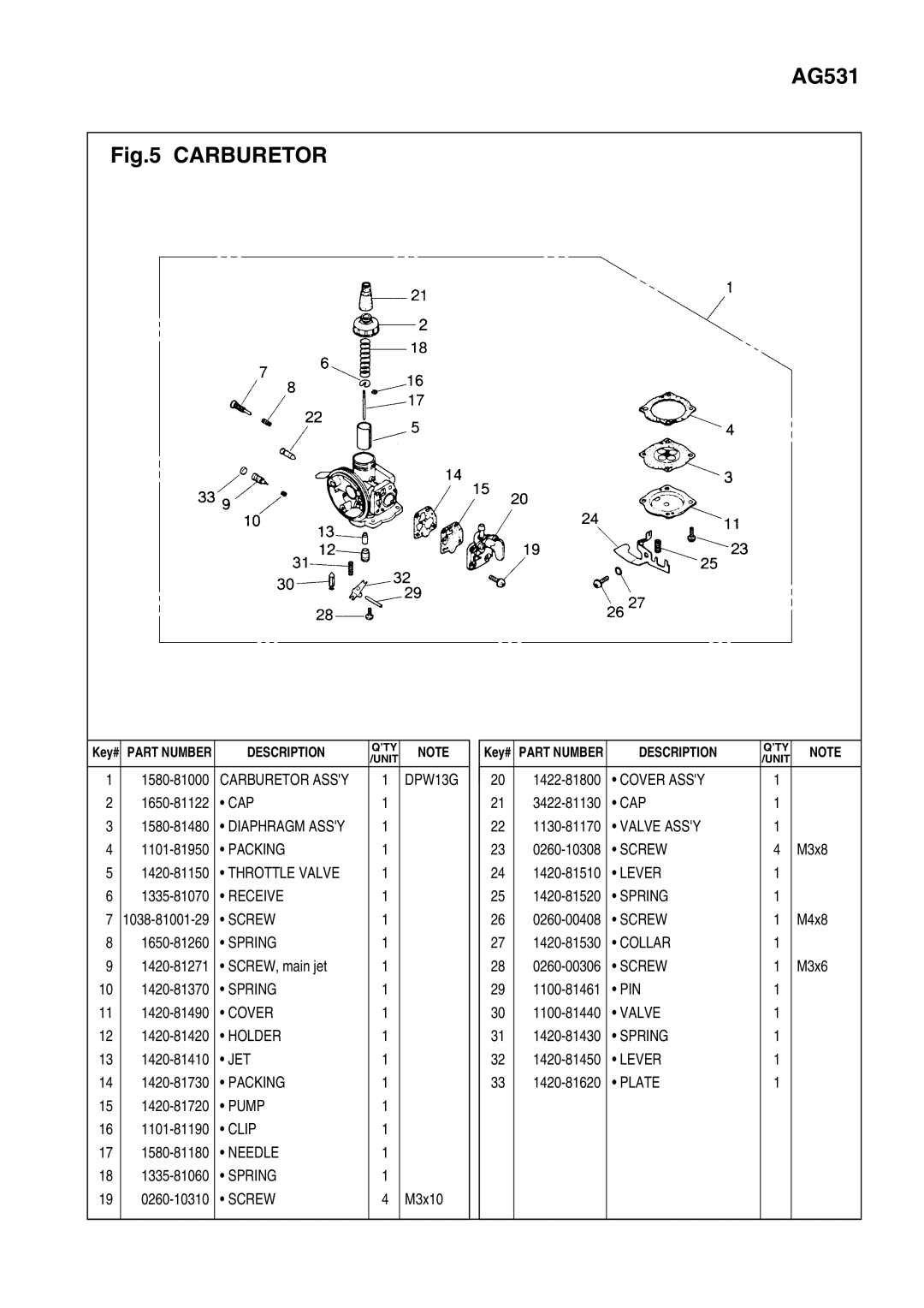 Zenoah AG4300, AG531 manual DPW13G 