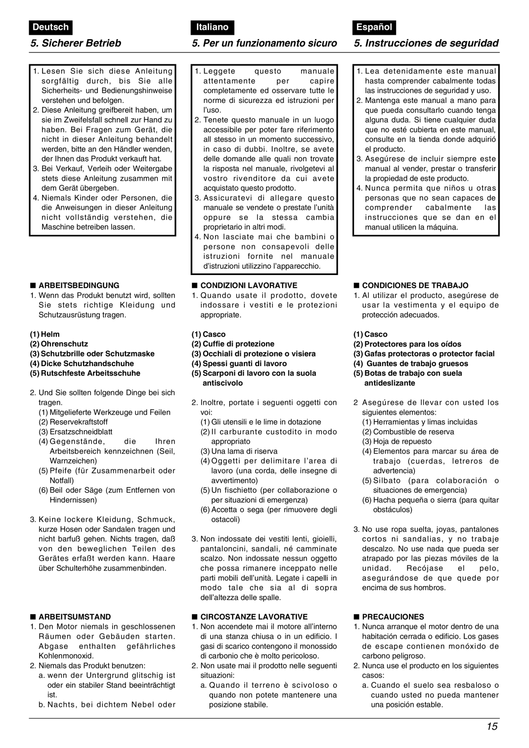 Zenoah BC2000 Arbeitsbedingung, Arbeitsumstand, Condizioni Lavorative, Circostanze Lavorative, Condiciones DE Trabajo 