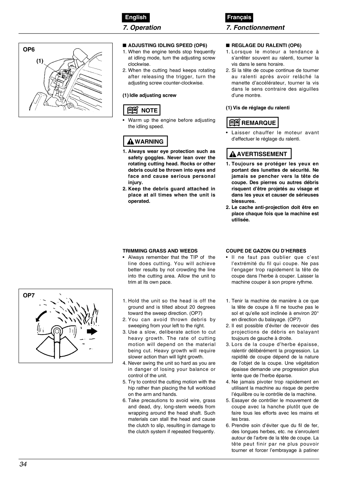 Zenoah BC2000 manual OP6, OP7 