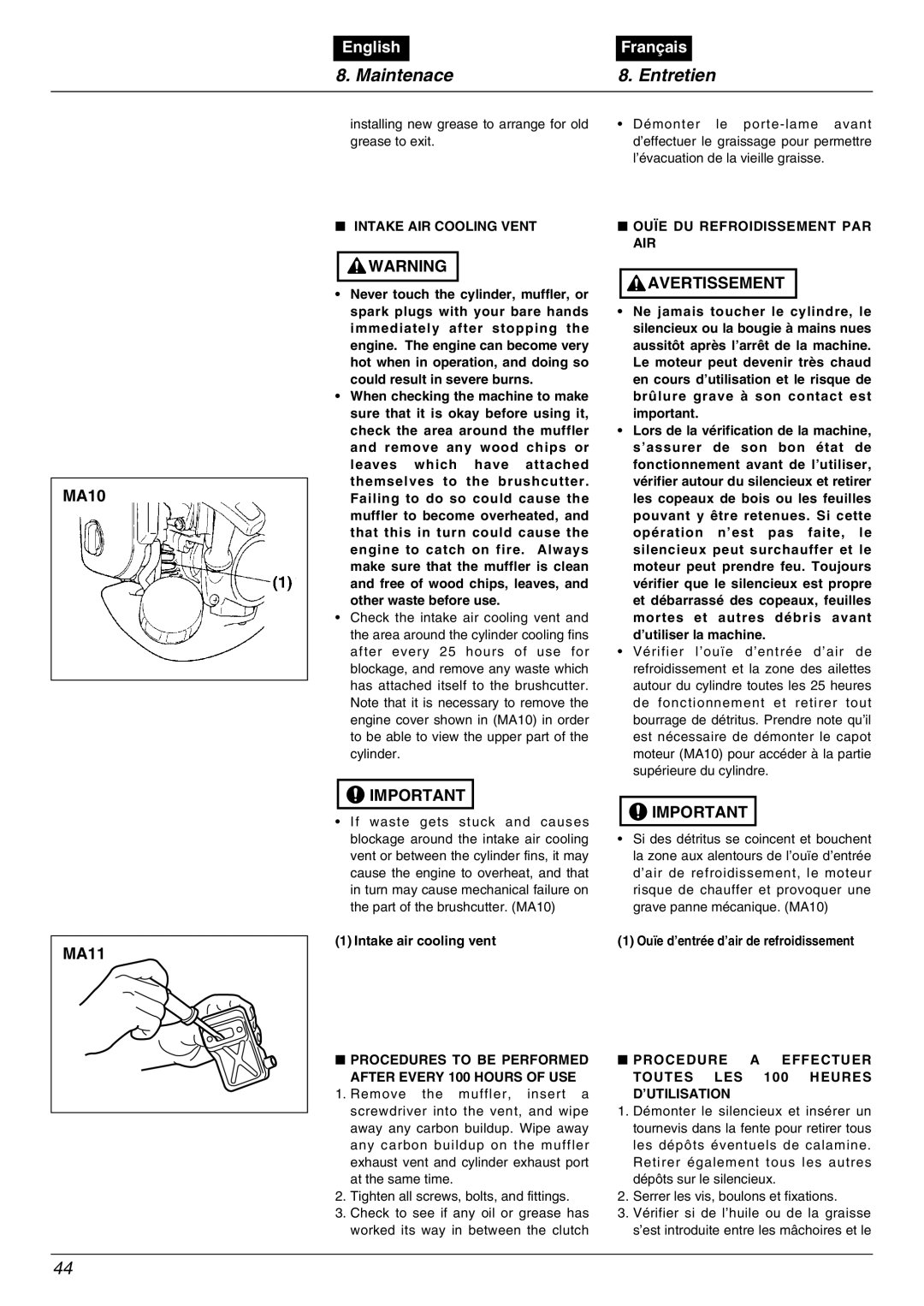 Zenoah BC2000 manual Intake AIR Cooling Vent, Ouïe DU Refroidissement PAR AIR 