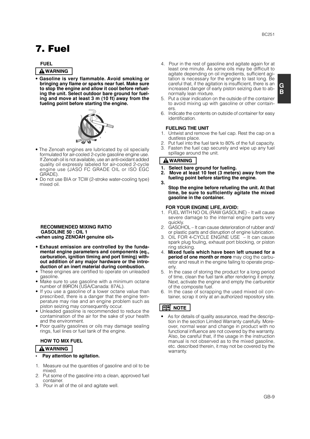 Zenoah BC251 owner manual Fuel 