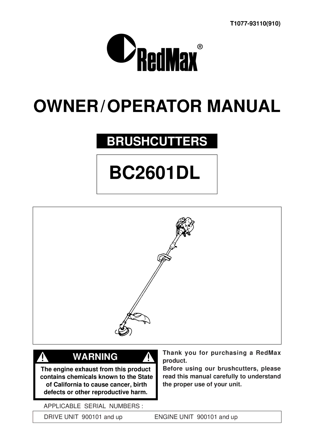 Zenoah BC2601DL manual T1077-93110910 