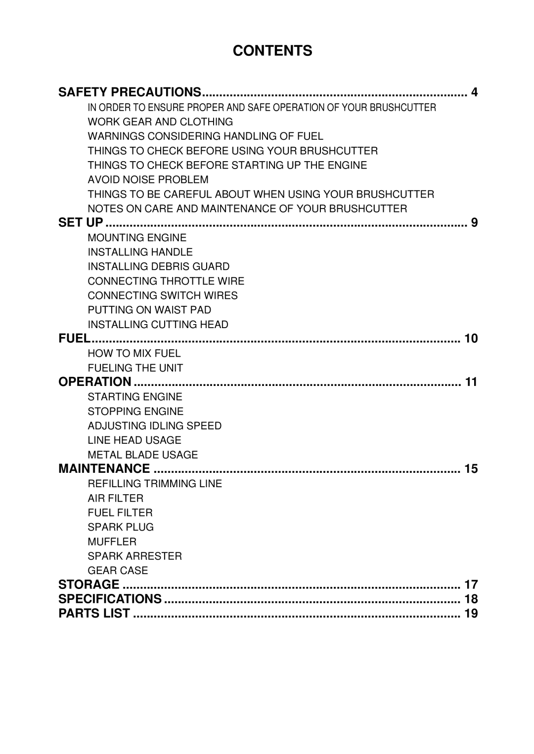 Zenoah BC2601DL manual Contents 