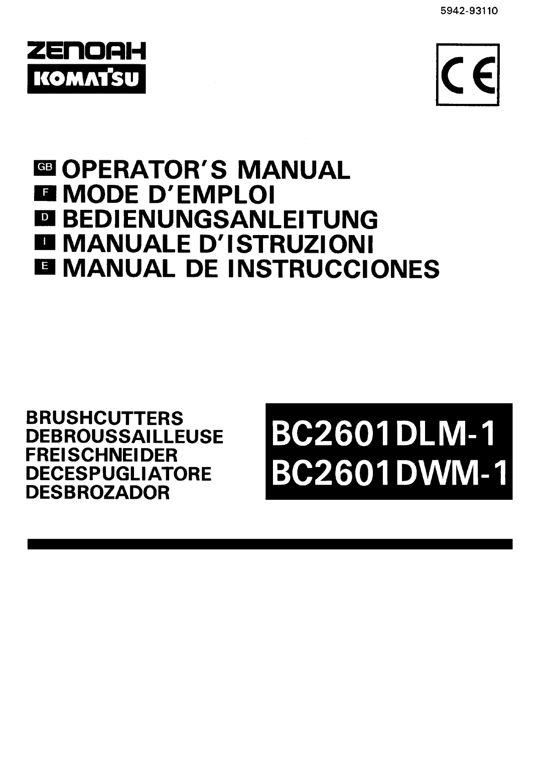 Zenoah BC2601DWM-1, BC2601DLM-1 manual 