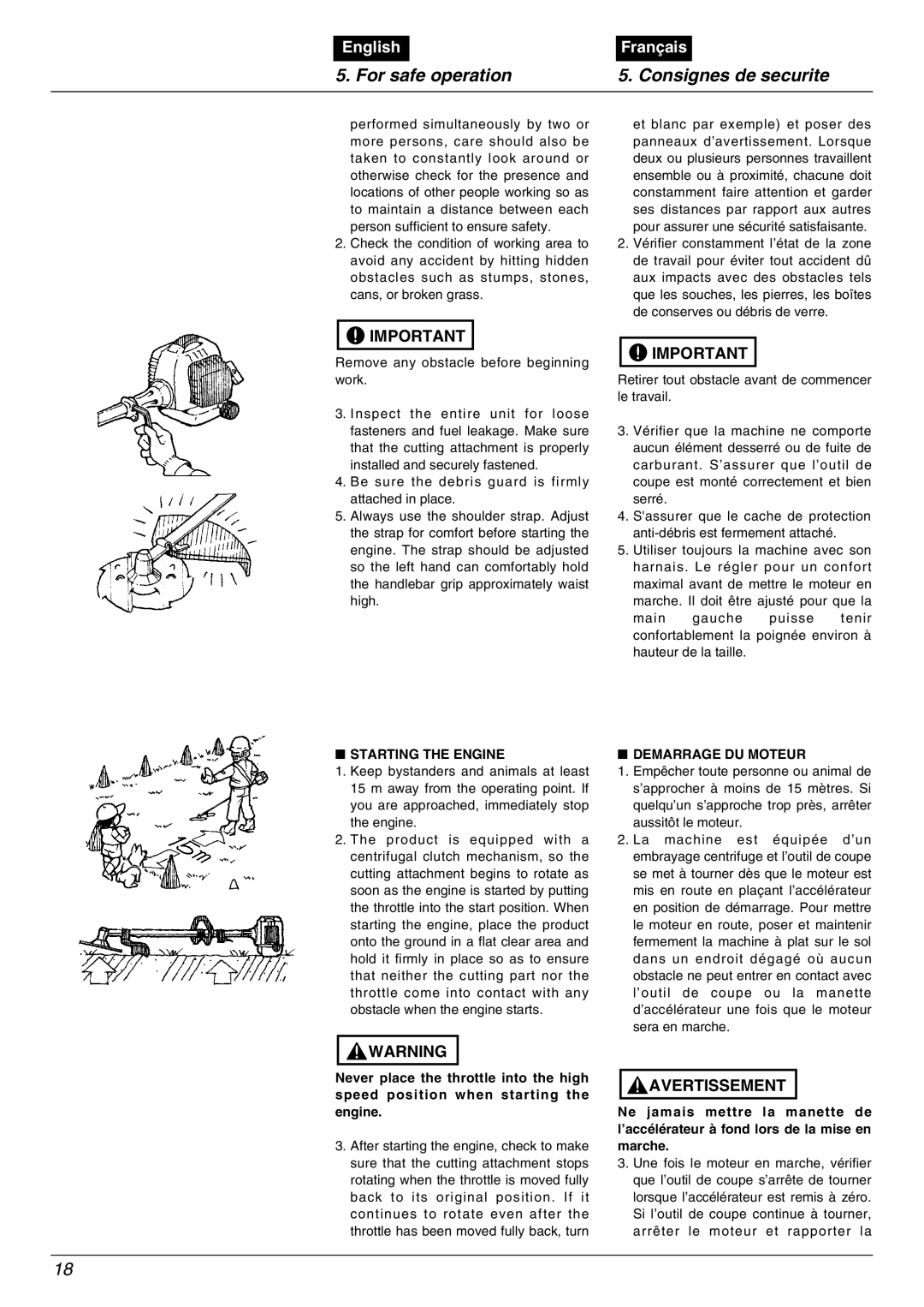 Zenoah BC2602DWM, BC2602DLM manual Starting the Engine, Demarrage DU Moteur 