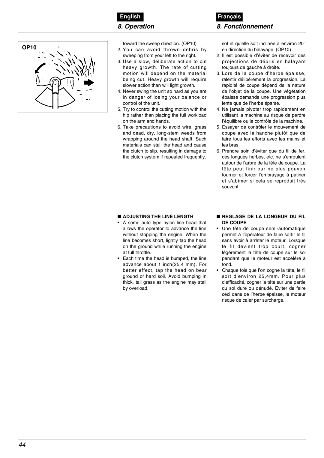 Zenoah BC2602DWM, BC2602DLM manual Adjusting the Line Length, Reglage DE LA Longeur DU FIL DE Coupe 