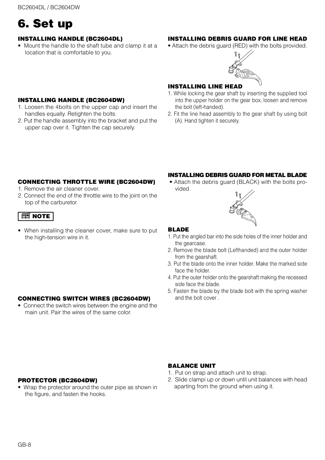 Zenoah BC2604DW, BC2604DL owner manual Set up 